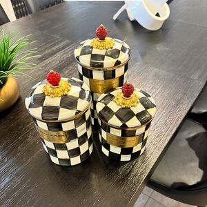 Mackenzie-Childs Courtly check canisters-like new!